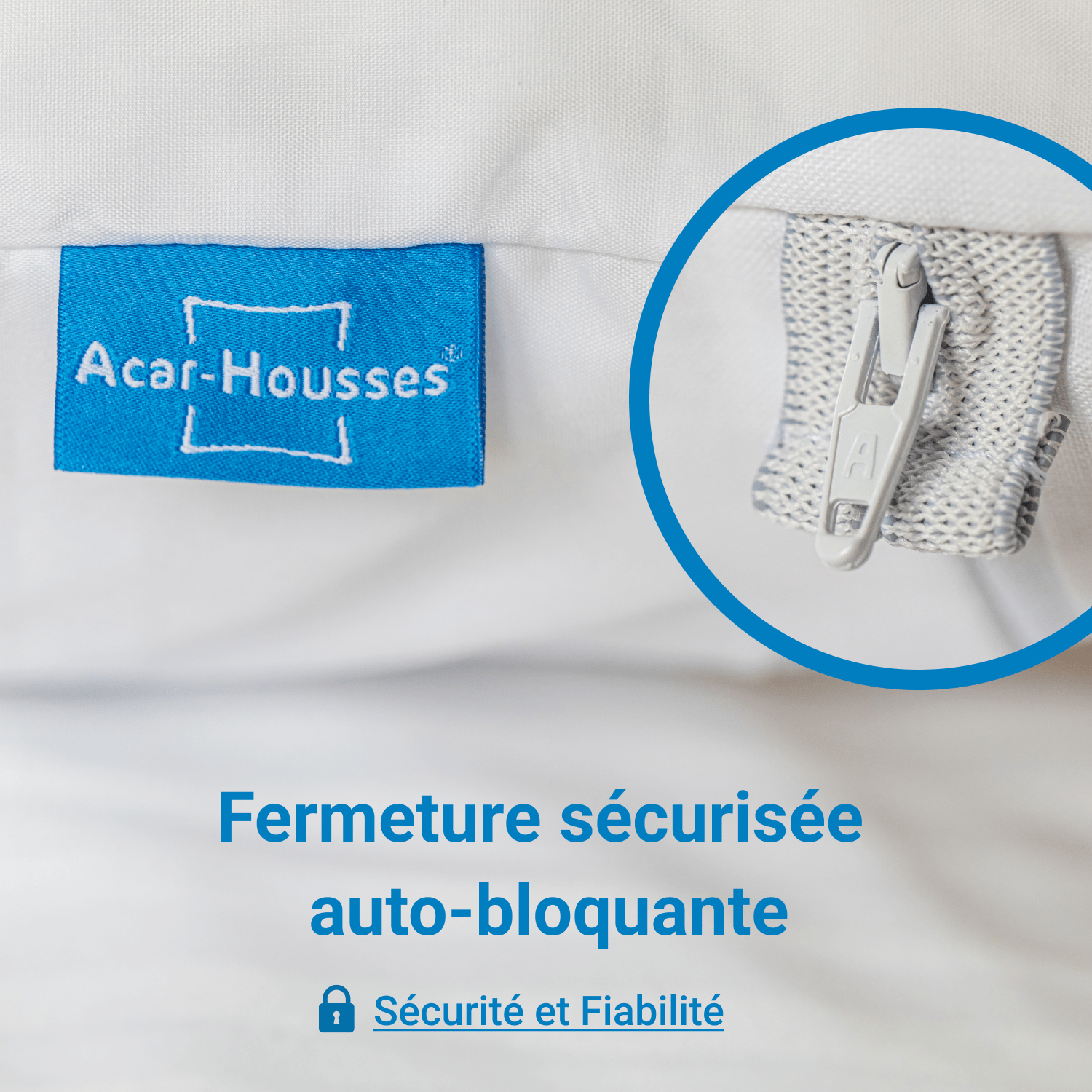 Housse anti acariens disponible en pharmacie, fermeture sécurisée.