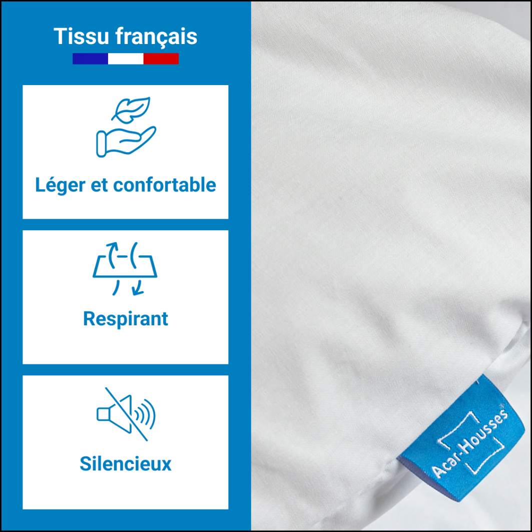 tissu anti acariens français, léger, respirant et silencieux.